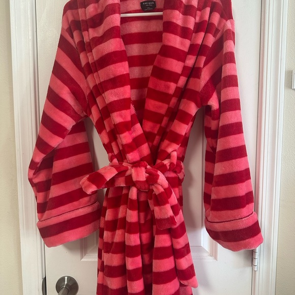 Kate Spade ultra plush fleece red/pink striped mid-length bathrobe.,New Products : American Fashion Style Bags On Sale